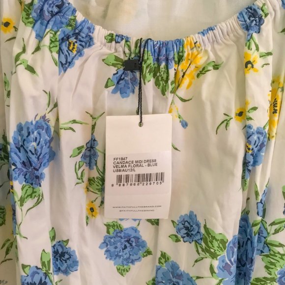 NWT Faithfull the Brand Candace Midi Dress Velma Floral Blue - Picture 8 of 8
